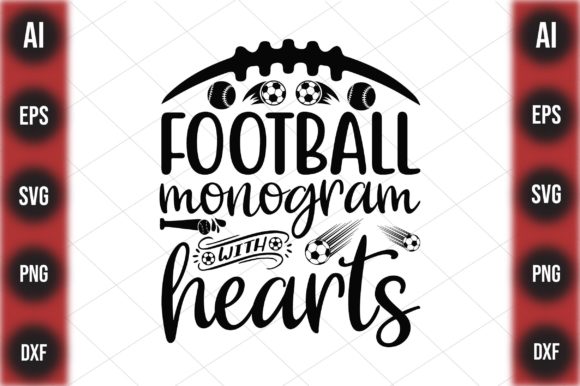 Football Monogram with Hearts: Graphics for Crafts